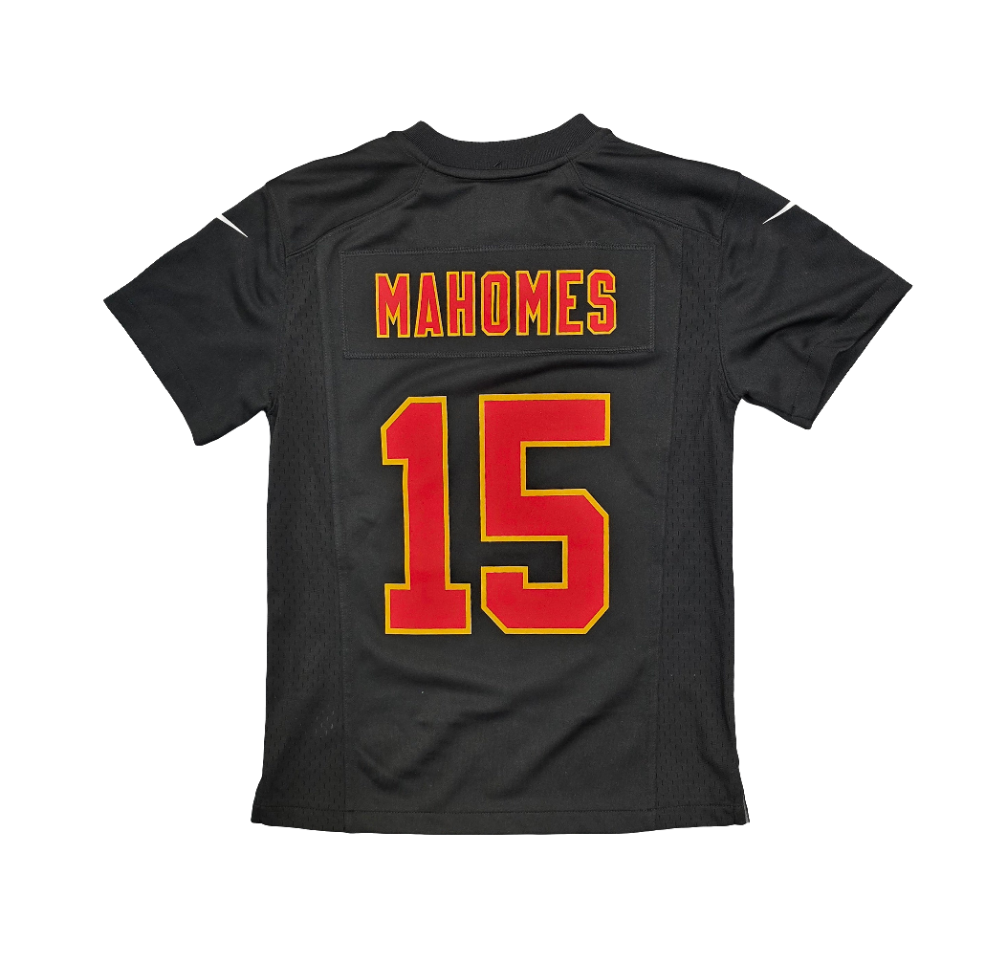 Kansas City Chiefs Nike Youth Patrick Mahomes Super Bowl LIX Patch Fashion Game Jersey - Carbon Black