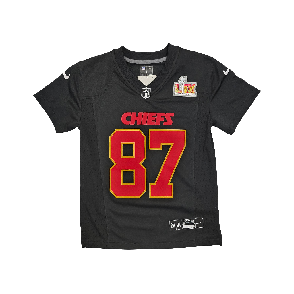 Kansas City Chiefs Nike Youth Travis Kelce Super Bowl LIX Patch Fashion Game Jersey - Carbon Black