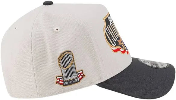 Los Angeles Dodgers New Era Cream/Charcoal 2025 World Series Champions Locker Room A-Frame 9FORTY Adjustable Hat