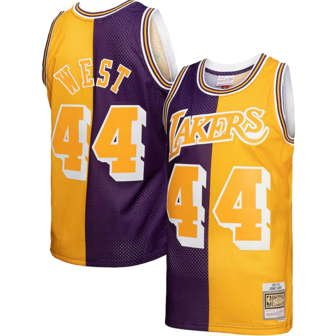 LA Lakers Jerry West Split Mitchell & Ness Swingman jersey