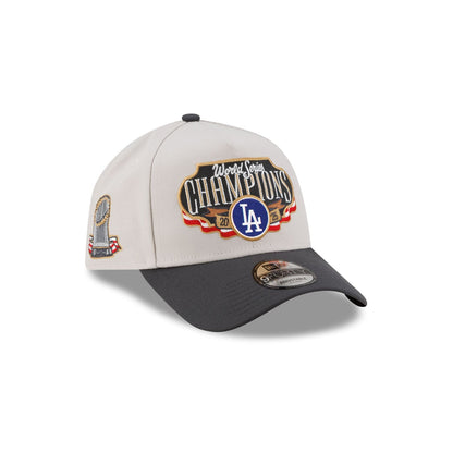 Los Angeles Dodgers New Era Cream/Charcoal 2025 World Series Champions Locker Room A-Frame 9FORTY Adjustable Hat